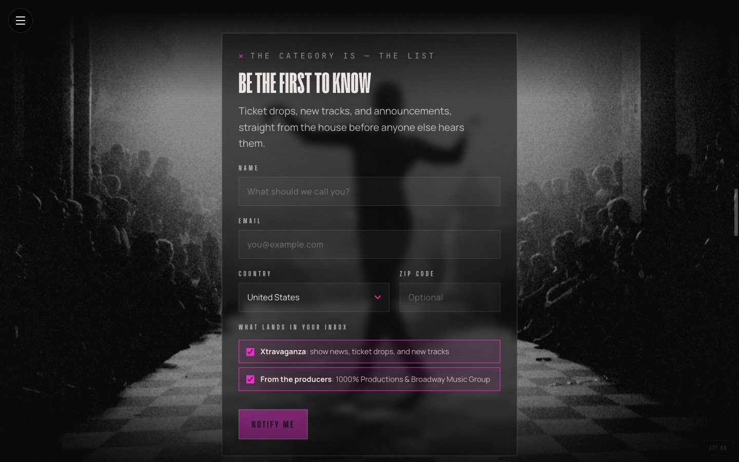 Rendered signup section, annotated